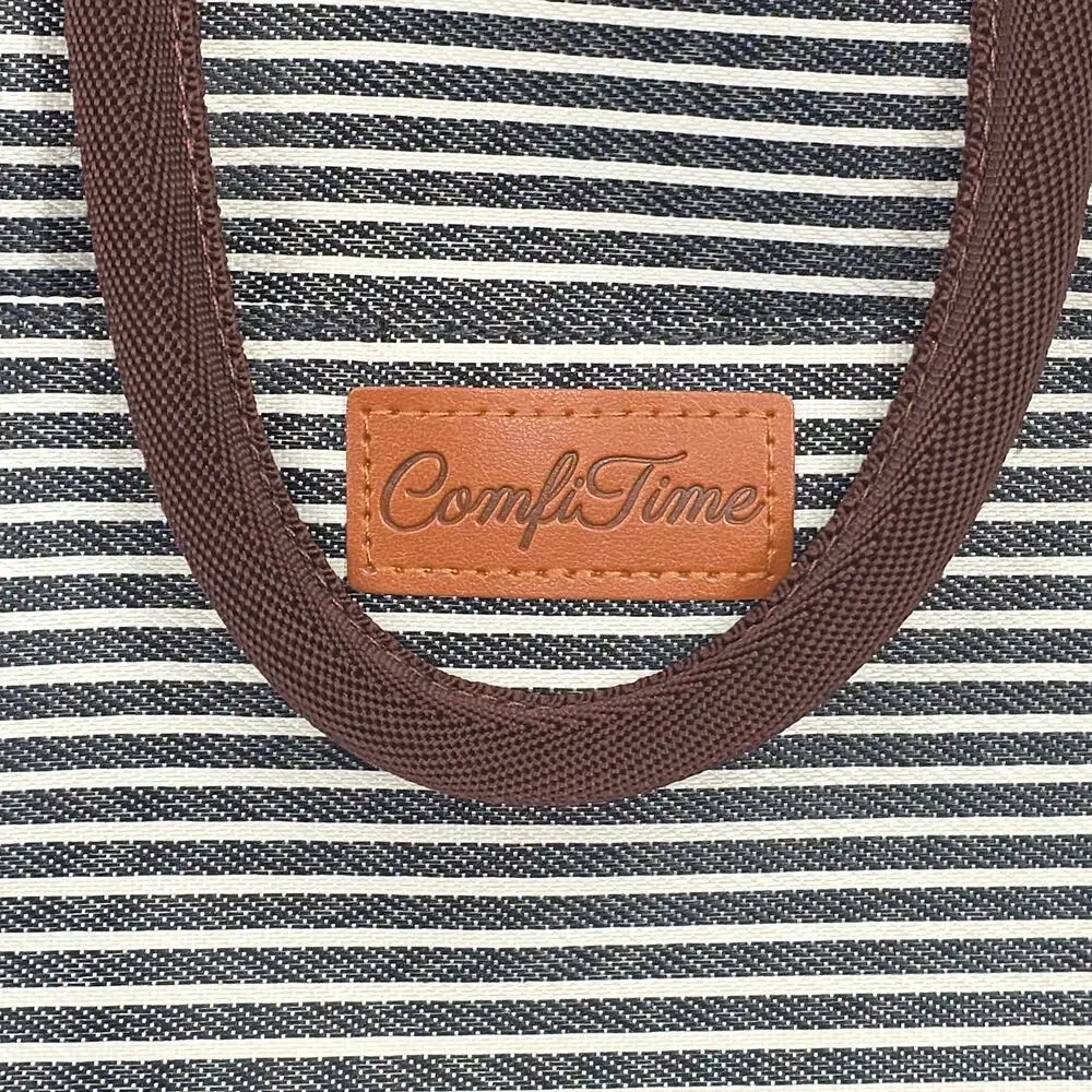 COMFYTIME INSULATED LUNCH BAG – BLACK/WHITE STRIPES – ZIP TOP / THERMAL LINING